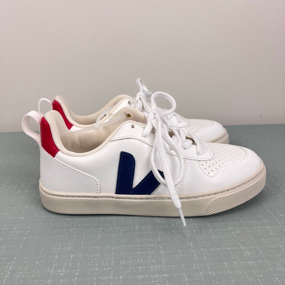 Veja Unisex V-10 Big Kids Lace Up Sneakers White Cobalt 2 NWT